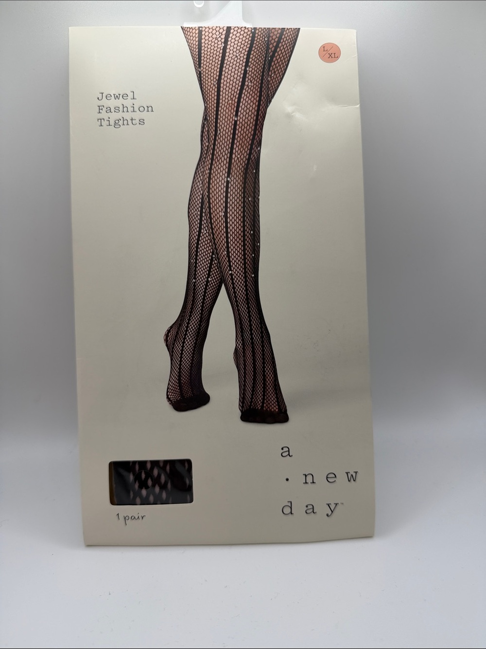 a new day Black Fishnet Jewel Fashion Tights with Vertical Stripes